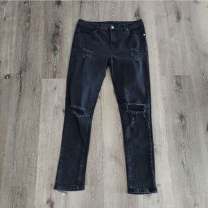 Rue21 Black Skinny Supreme Flex Distressed Jeans 34×32